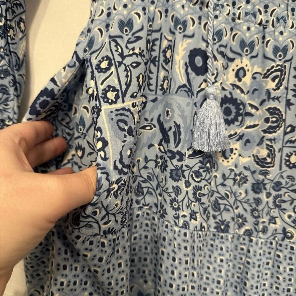 J. McLaughlin Hortense Dress Blue Denim Floral Midi Size‎ Small Long Sleeve NWT